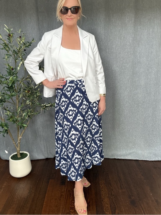 Talbots Dresses & Skirts - Talbots Navy and White Diamond-Print A-Line Midi Skirt